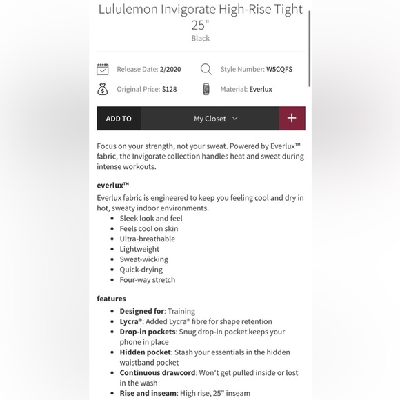 Lululemon Athletica Invigorate High-Waisted Lilac Colored Leggings SIZE 10 - Picture 5 of 5